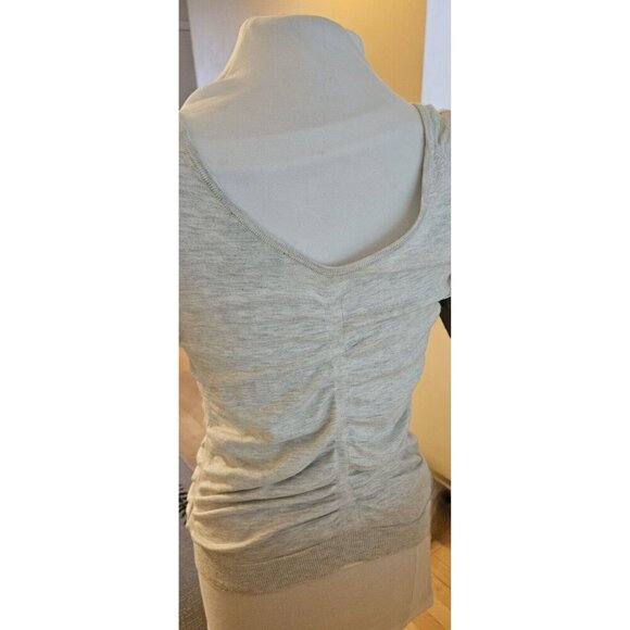 Express Ruched Short Sleeve Banded Sweater Wmns Sz M Flattering Fit Light Grey - Picture 5 of 5